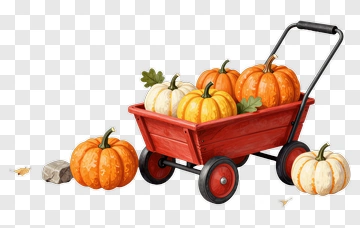 Pumpkin Candy Bucket In A Red Wagon PNG