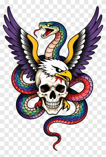 Eagle, Snake, And Skull Tattoo Design PNG