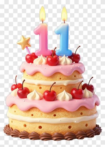 Birthday Cake With 11 Candles And Cherries PNG