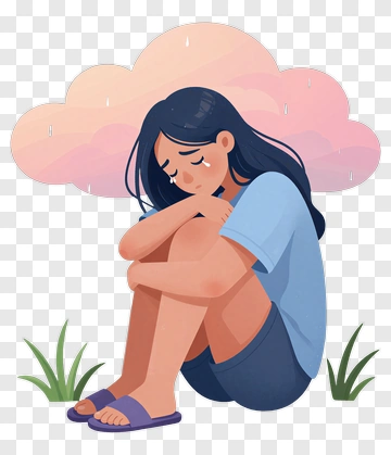 Sad Girl Sitting Under A Cloud PNG