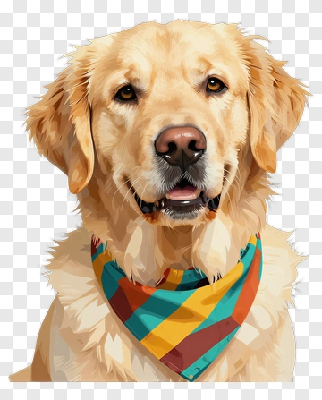 Golden Retriever Wearing A Colorful Bandana PNG