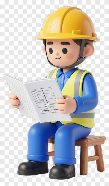 3D Construction Worker Reading A Blueprint PNG
