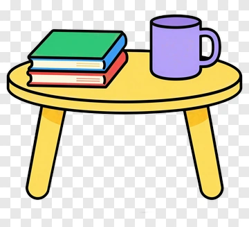 Cartoon Table With Books And A Mug PNG