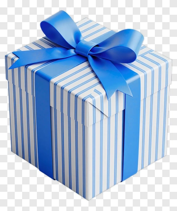 Blue Gift Box With Stripes And Bow PNG
