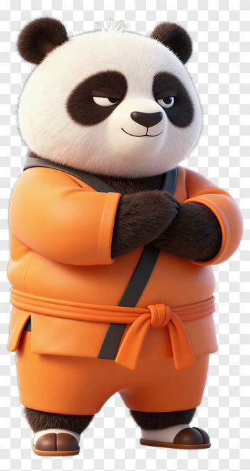 3D Panda In Orange Martial Arts Outfit PNG