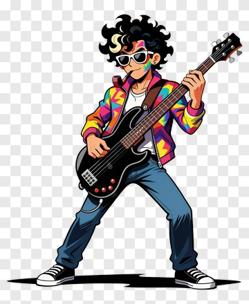 Cartoon Musician Playing Electric Guitar PNG