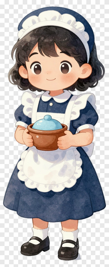 Cartoon Maid Holding A Bowl PNG
