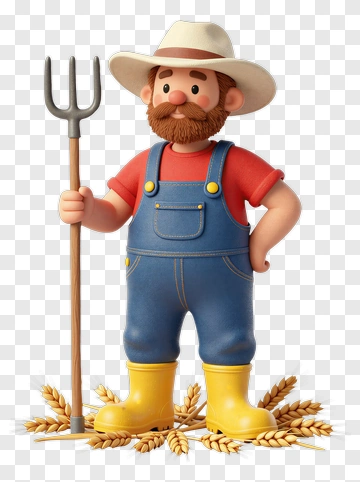 3D Farmer Holding A Pitchfork PNG