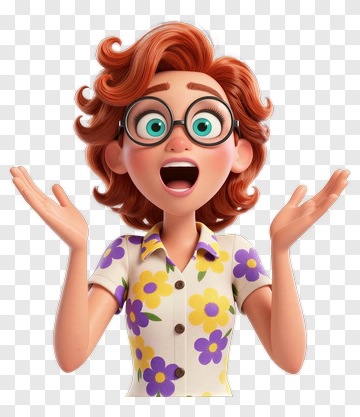 Excited Cartoon Woman With Floral Shirt PNG