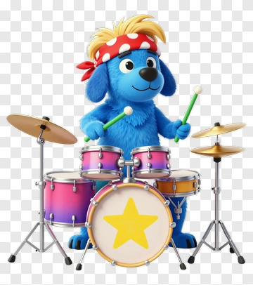 Cartoon Dog Playing Drums PNG