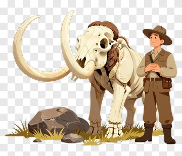 Explorer Standing Beside A Mammoth Skeleton PNG