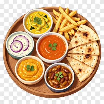 Colorful Indian Cuisine Platter With Dips And Bread PNG