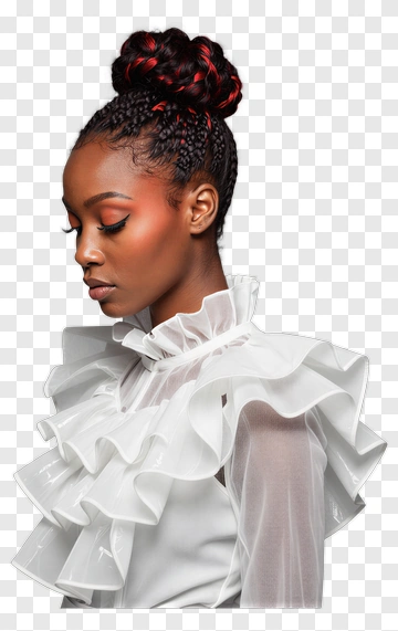 Woman With Braided Hair In Ruffled White Blouse PNG