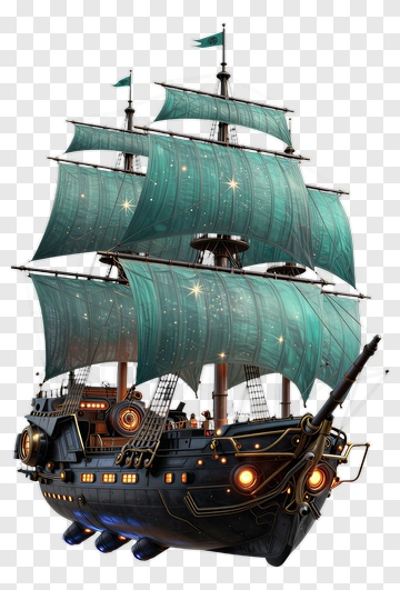 3D Pirate Ship With Turquoise Sails PNG