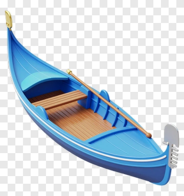 3D Blue Rowboat With Wooden Interior PNG