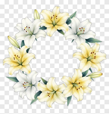 Flower Wreath With White And Yellow Lilies PNG