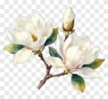 White Magnolia Flowers On A Branch PNG