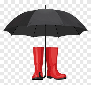 Red Rain Boots Under A Black Umbrella PNG