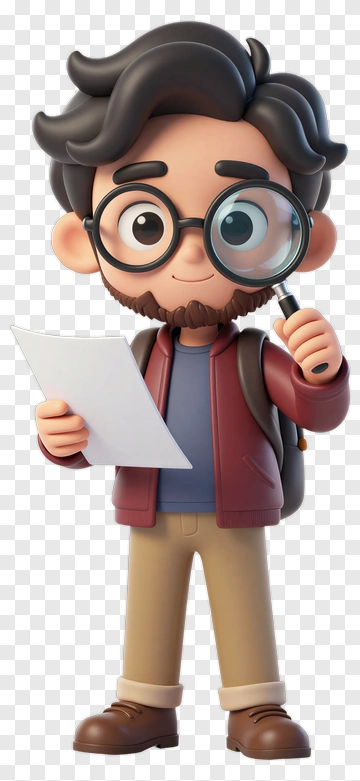 Cartoon Character Holding A Magnifying Glass And Paper PNG