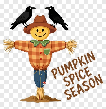 Scarecrow With Crows And Pumpkin Spice Season Text PNG