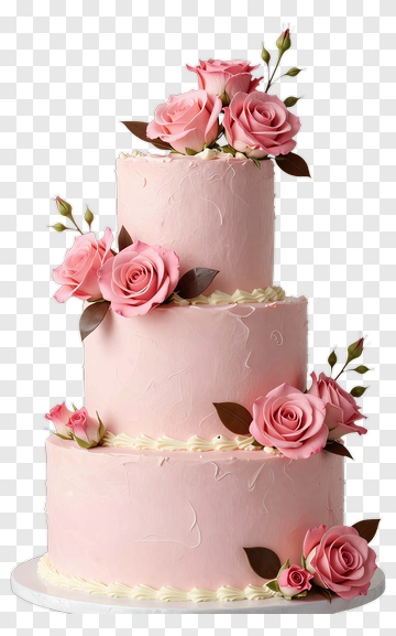 Three-Tiered Wedding Cake With Pink Roses PNG
