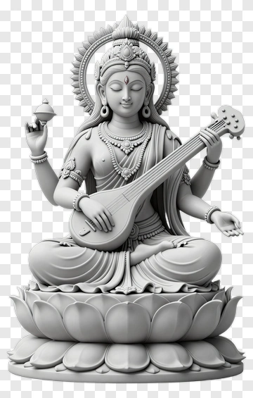 Saraswati Playing A Veena On A Lotus PNG