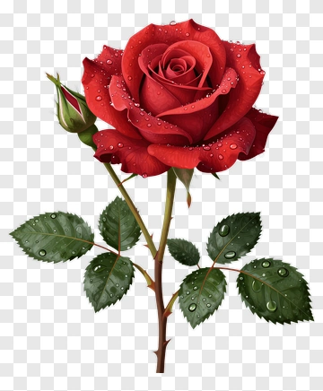 Red Rose With Water Drops PNG