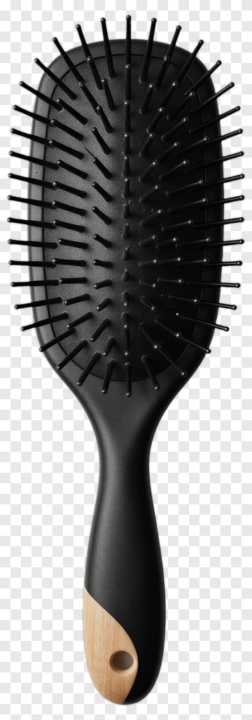 Hair Brush With Black And Wooden Handle PNG
