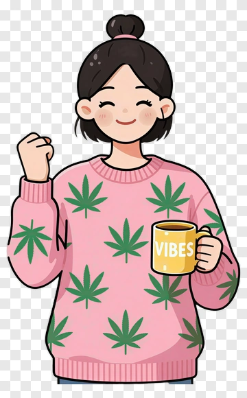 Cartoon Girl Holding A Coffee Mug With Vibes PNG