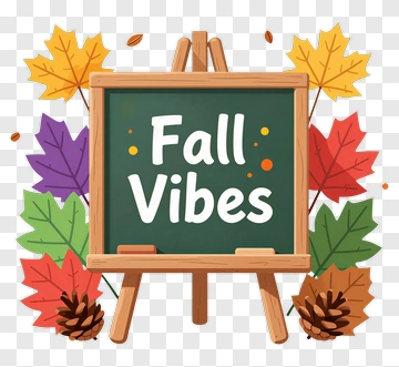 Fall Vibes Chalkboard With Colorful Leaves PNG