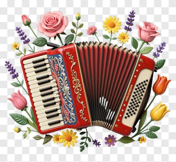 Accordion Surrounded By Colorful Flowers PNG