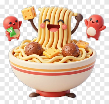 Happy Noodle Bowl With Cute Characters PNG