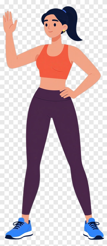 Cartoon Woman Waving In Athletic Outfit PNG