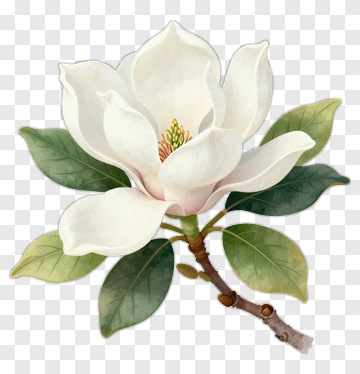 Magnolia Flower With Leaves PNG