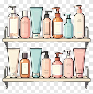Collection Of Skincare Products On Shelves PNG