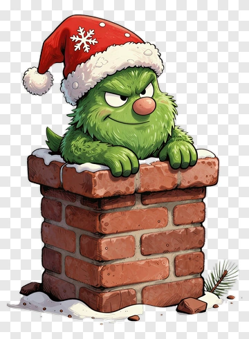 Cartoon Grinch In A Santa Hat Sitting On A Chimney PNG