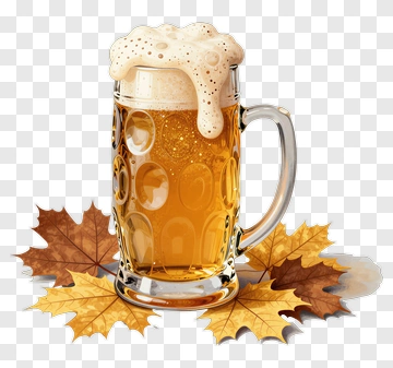 Beer Mug With Foam And Autumn Leaves PNG