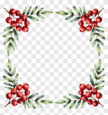 Watercolor Floral Frame With Red Berries PNG