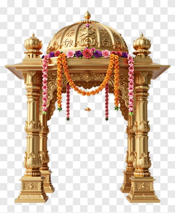 Decorative Wedding Mandap With Floral Garlands PNG