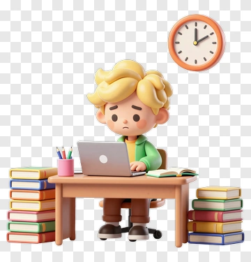3D Student Working At A Desk With Books PNG