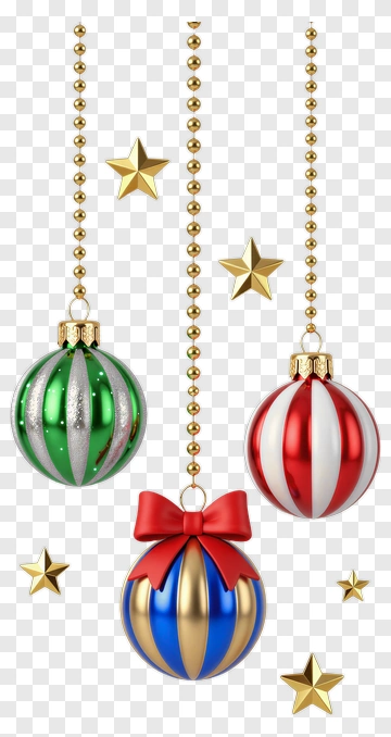 Colorful Christmas Ornaments With Gold Stars PNG