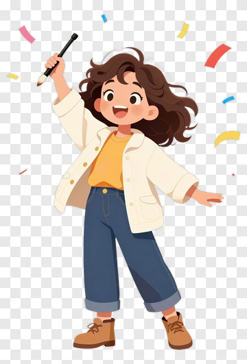 Cartoon Girl Celebrating With Confetti PNG