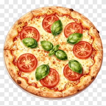 Pizza With Tomato And Basil Toppings PNG