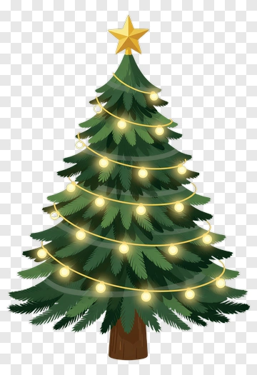 Christmas Tree With Star And Lights PNG