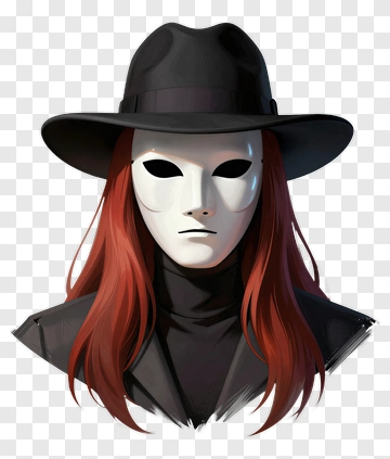 Masked Figure With Red Hair And Black Hat PNG