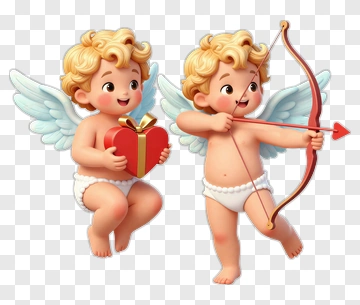 Cartoon Cupids Holding A Heart And Bow PNG