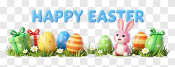 Happy Easter Bunny With Colorful Eggs And Gifts PNG