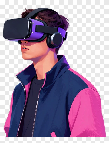 Young Man Wearing Virtual Reality Headset PNG