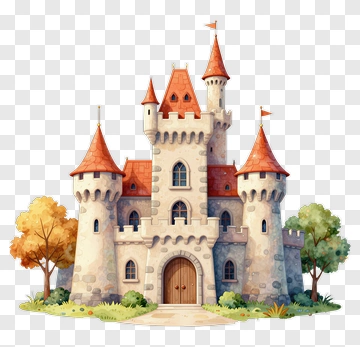 Cartoon Castle With Turrets And Trees PNG
