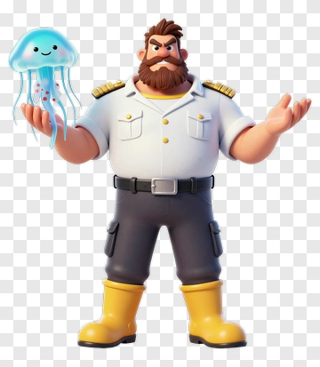 3D Captain Holding A Jellyfish PNG
